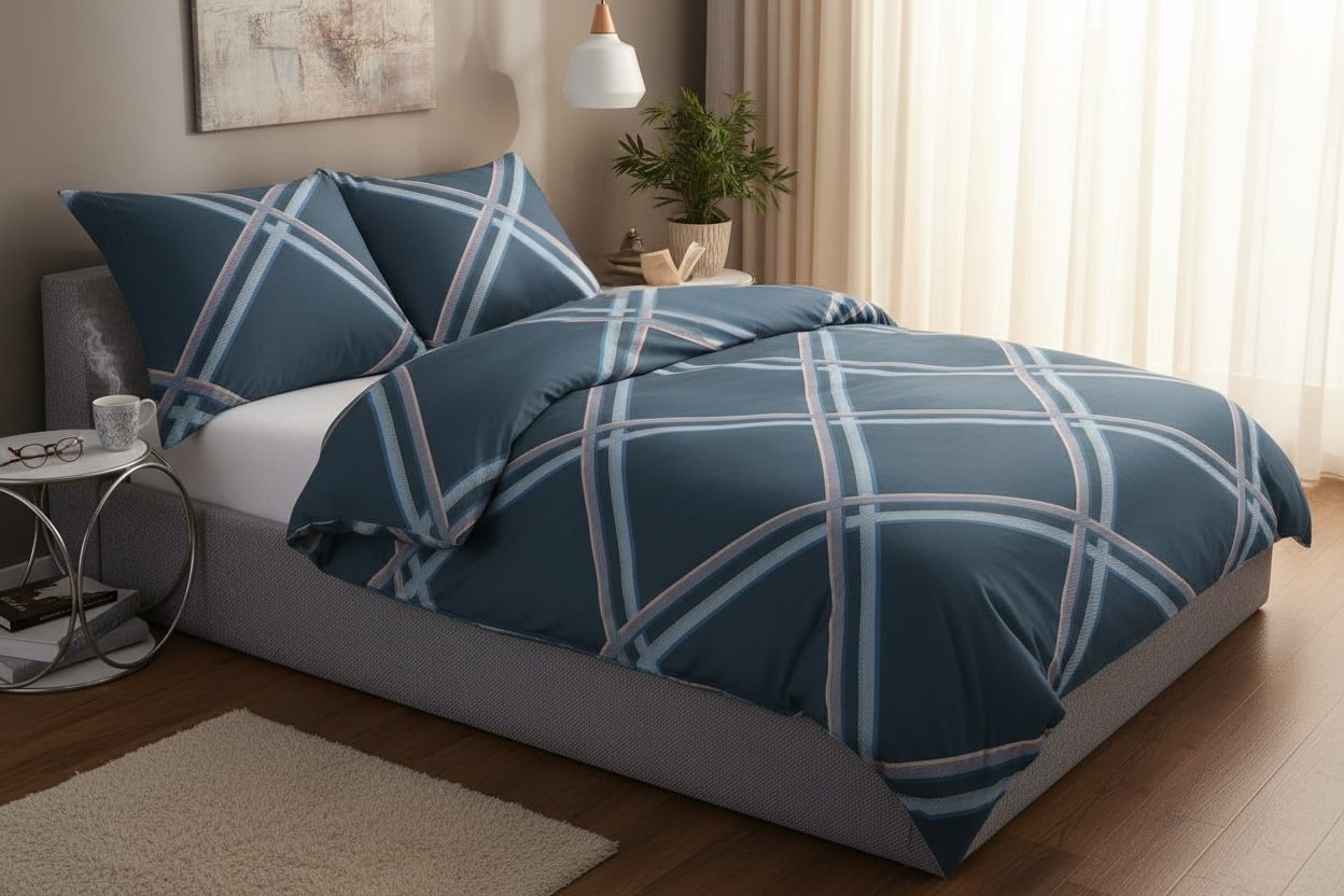 Pościel satyna krata zieleń modern 220x200 5174C