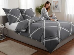 Pościel satyna krata ciemna modern 220x200  5174B